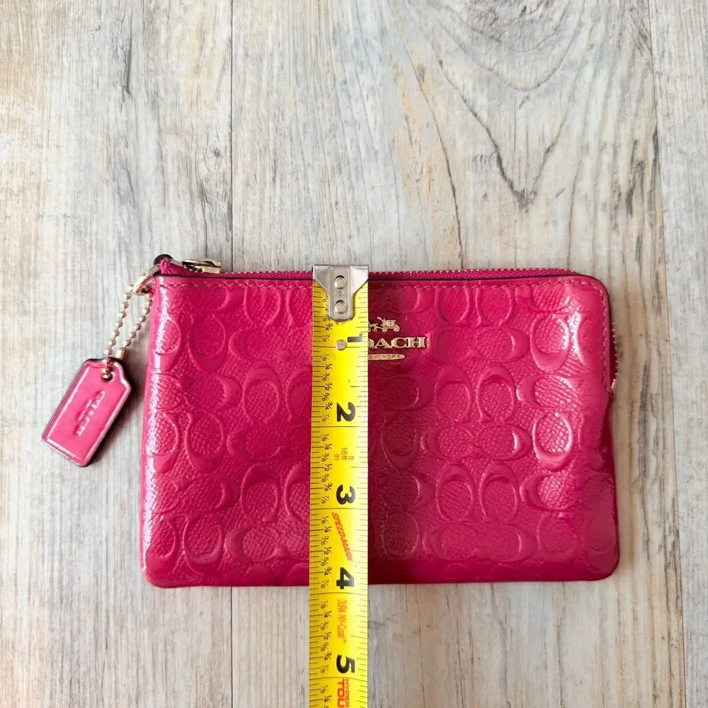 Coach Patent Signature Wristlet Hot Pink Fuchsia Zip Pouch Y2K Vintage Wallet